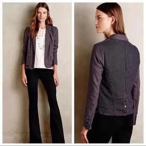 Hei Hei Anthropologie Delaine Blazer Jacket Size‎ 8 Gray Houndstooth Plaid Back
